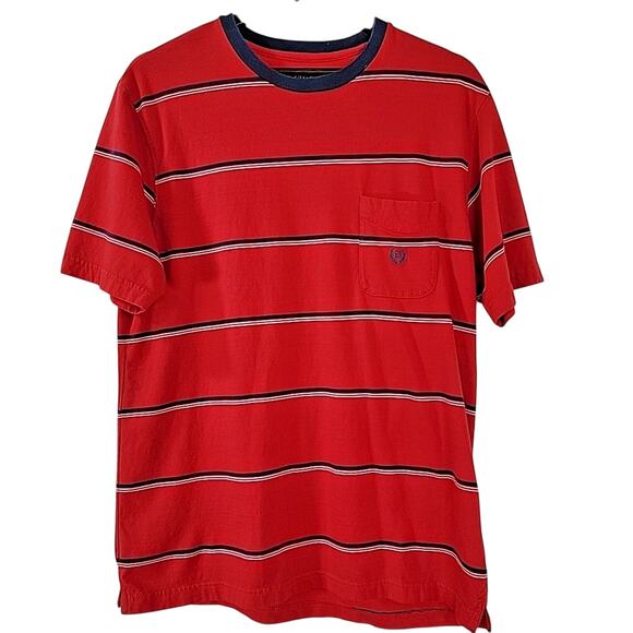 Chaps Men’s Large Red Striped T-Shirt Crew Neck Pocket Embroidered Logo - Picture 1 of 5